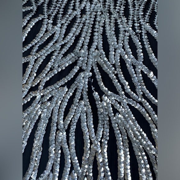 Vintage Royal Feelings Black Pure Silk Silver Sequin Ornate Evening Top FLAW XL - Picture 10 of 11